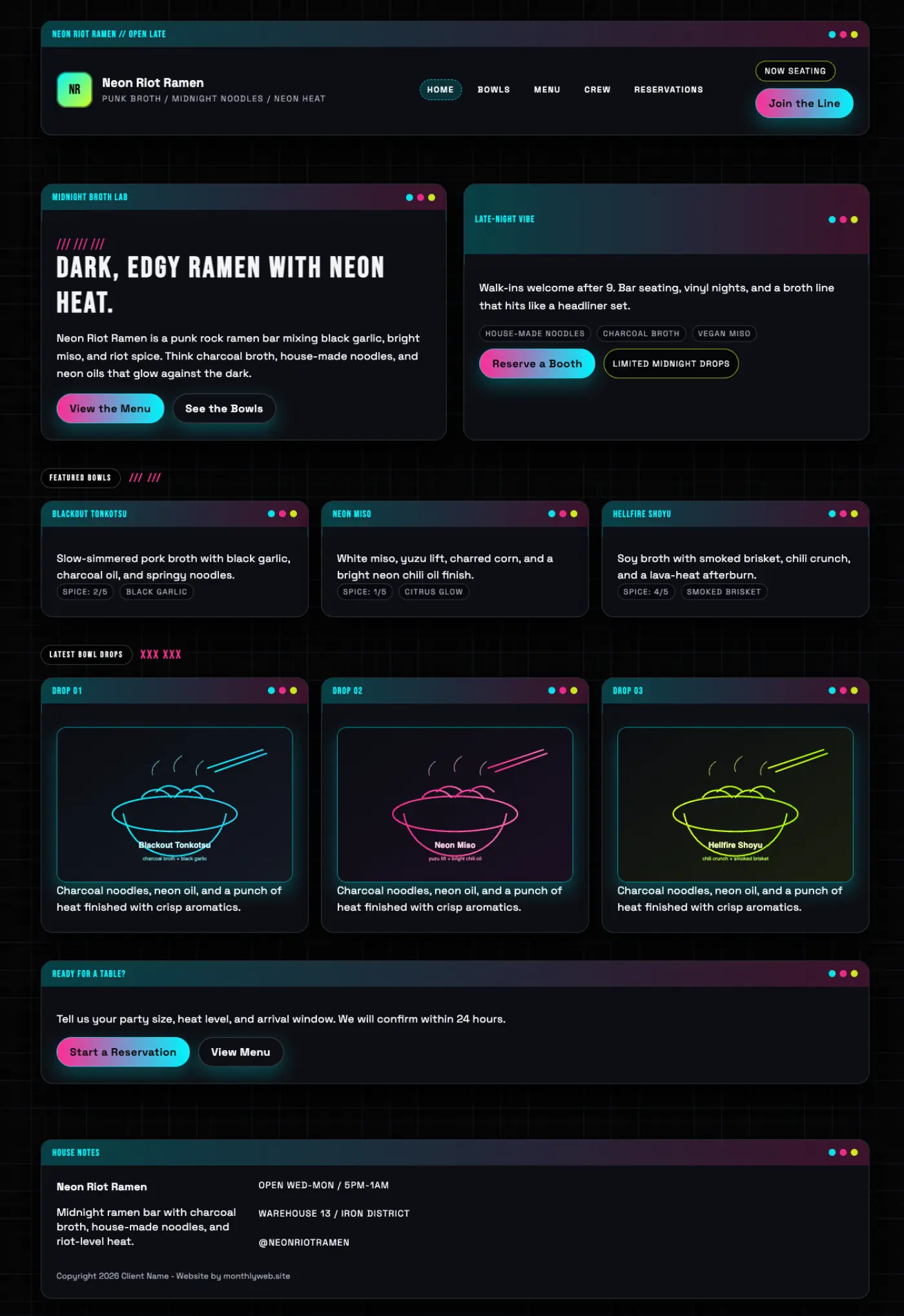 Neon Riot Ramen website preview
